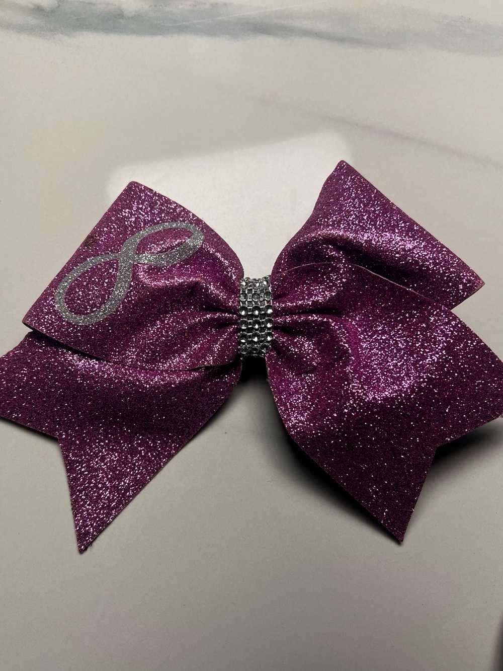 Sparkling Purple Glitter Hair Bow with Rhinestone Center Cheerleading Bow